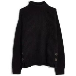 Madewell Mockneck Side-Button Pullover Sweater Black Small